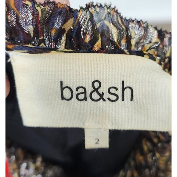 ba&sh Paris Mini Dress Sze2 Medium Printed Long Sleeve Ruffle Tiered V Neck Kaki - Picture 10 of 16